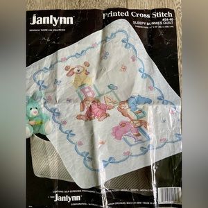 Vintage 1992 Janlynn Printed Cross Stitch Sleepy Bunnies Quilt Kit #54-46 AS IS